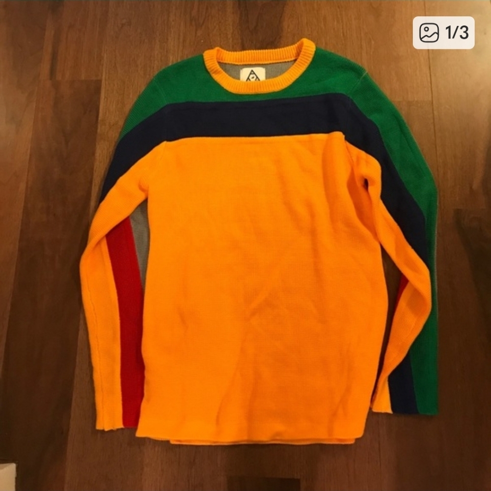 UNIF Sweater with Green, Blue, and Yellow Stripes
